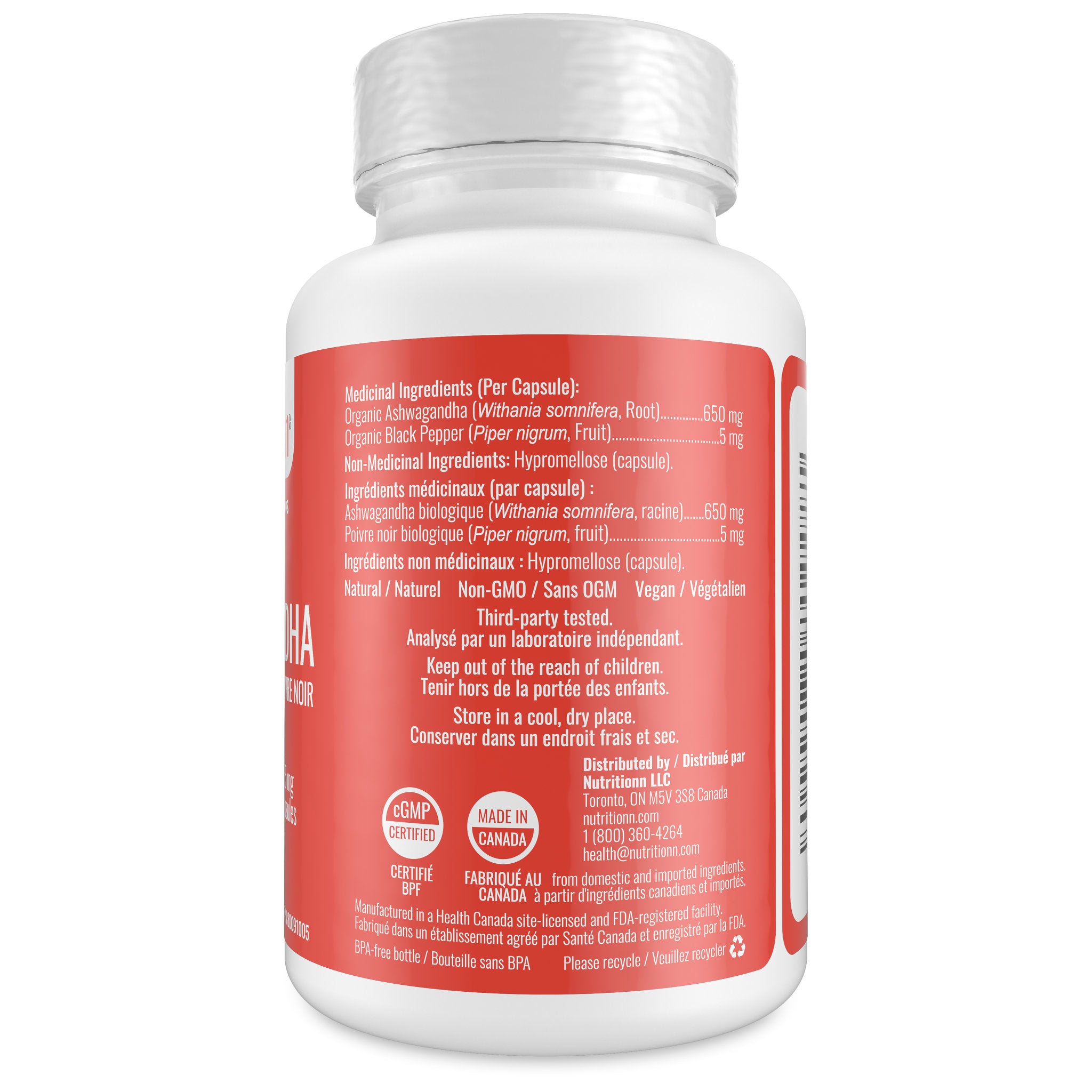 Nutritionmn Ashwagandha supplement bottle on a white background