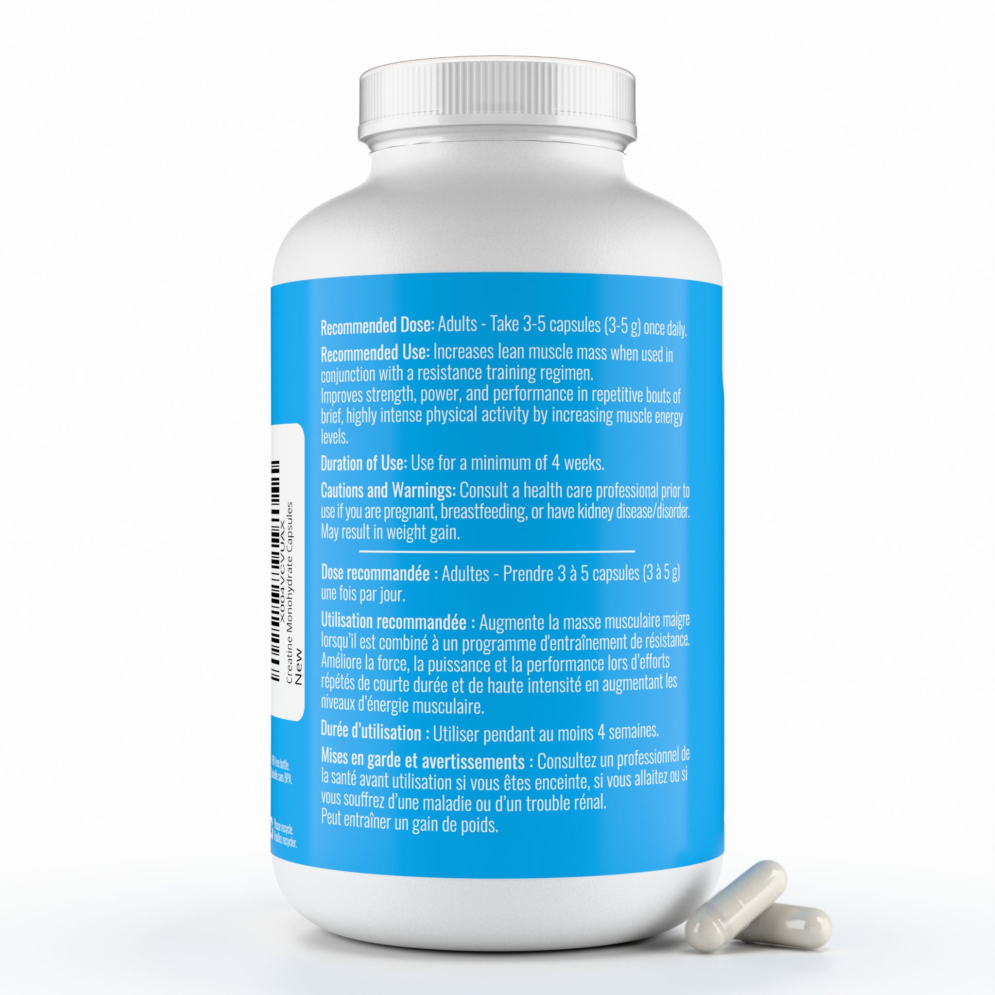 Nutritionn Creatine Monohydrate supplement bottle with blue label on a white background