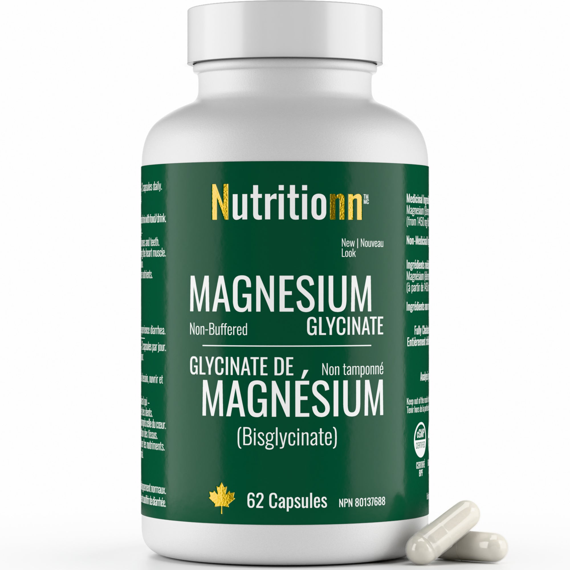 Bottle of Nutritionn Magnesium Glycinate capsules on a white background