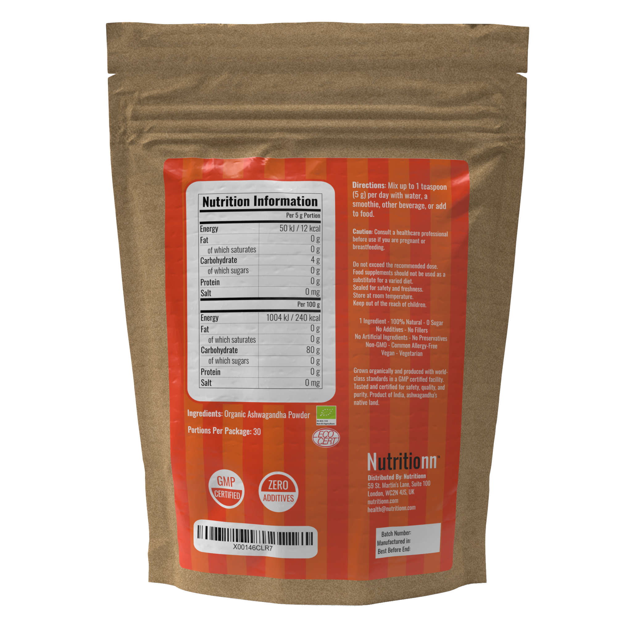 Nutritionmn Ashwagandha supplement powder on a white background